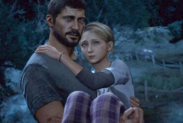 Joel z Sarah na rękach podczas nocy, wstęp do The Last Of Us