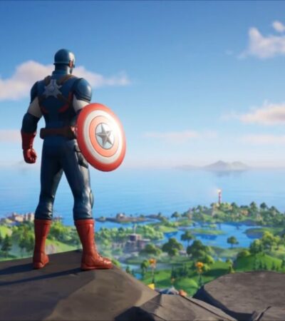 Kapitan Ameryka stojący na wzgórzu w Fortnite