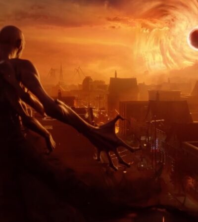 Potwór patrzący na czarną dziurę nad miastem w Redfall