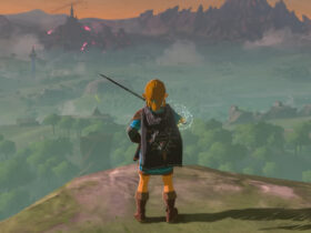Link stojący na wzgórzu z mieczem w The Legend of Zelda: Tears of The Kingdom