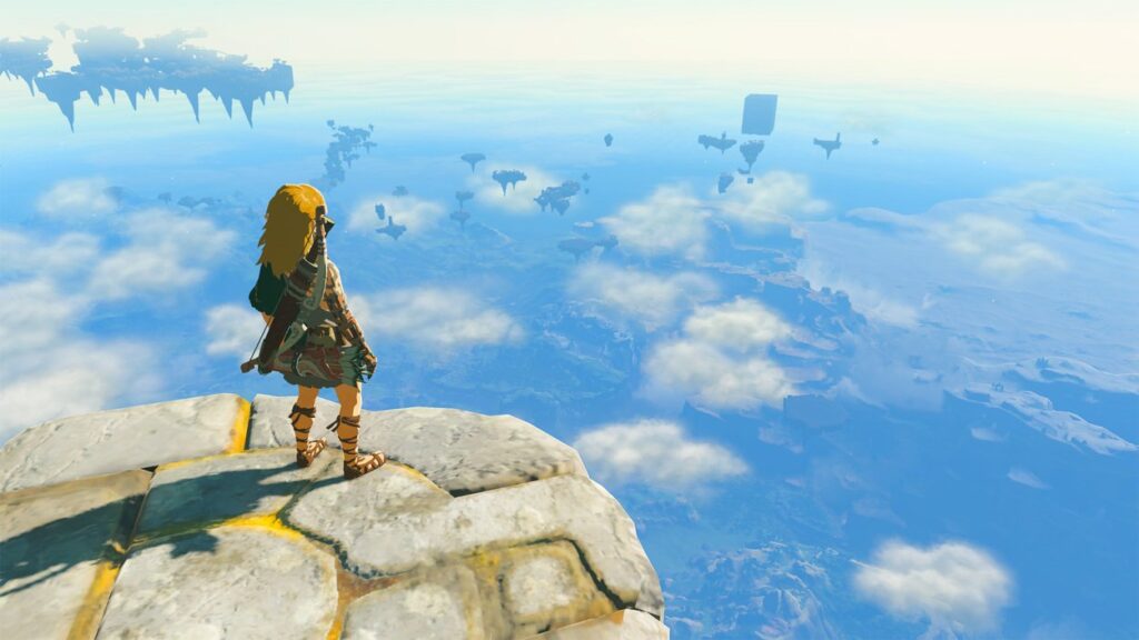 Link stojący na skraju przepaści w The Legend of Zelda: Tears of the Kingdom