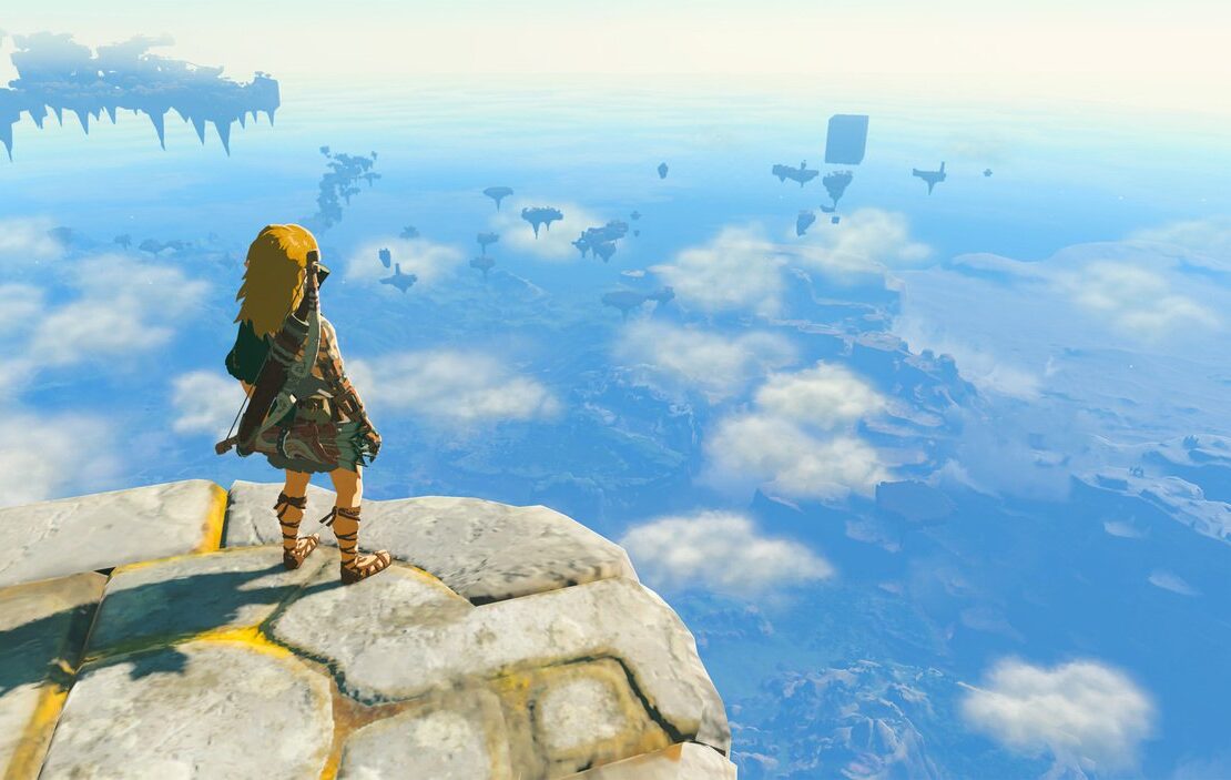 Link stojący na skraju przepaści w The Legend of Zelda: Tears of the Kingdom