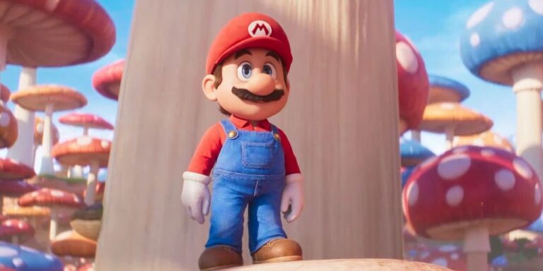 Mario stojący na grzybie w The Super Mario Bros. Movie