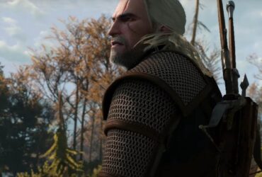 Geralt patrzący w niebo w Wiedźminie 3: Dziki Gon