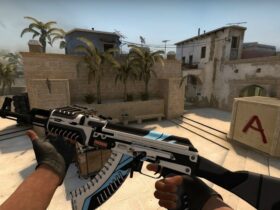 Gracz oglądający AK-47 Wulkan na mapie Mirage w CS:GO