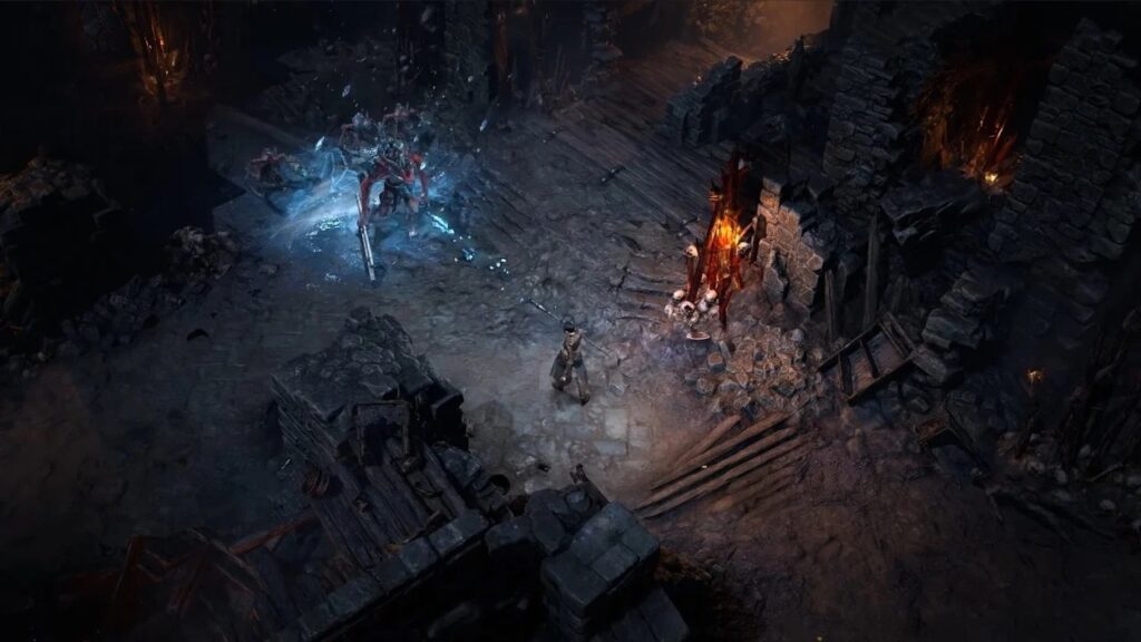 Bohater Diablo 4 walczący z wrogiem w podziemiach