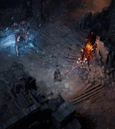 Bohater Diablo 4 walczący z wrogiem w podziemiach