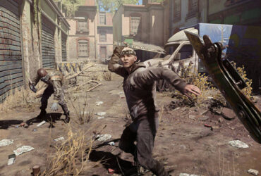 Gracz walczący z dwoma przeciwnikami w mieście za pomocą broni białej w Dying Light 2