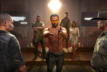 Joseph Ceed stojący przed graczem w kaplicy w Far Cry 5