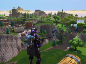 Gracz Fortnite stojący na wzgórzu z oryginalnej mapy Fortnite Chapter 1