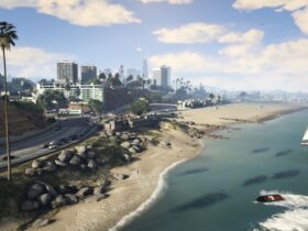 Krajobraz nadmorski z Los Santos w tle w grze GTA 5