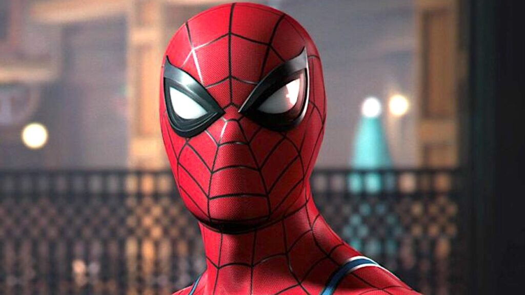 Zbliżenie na twarz Spider-Mana w grze