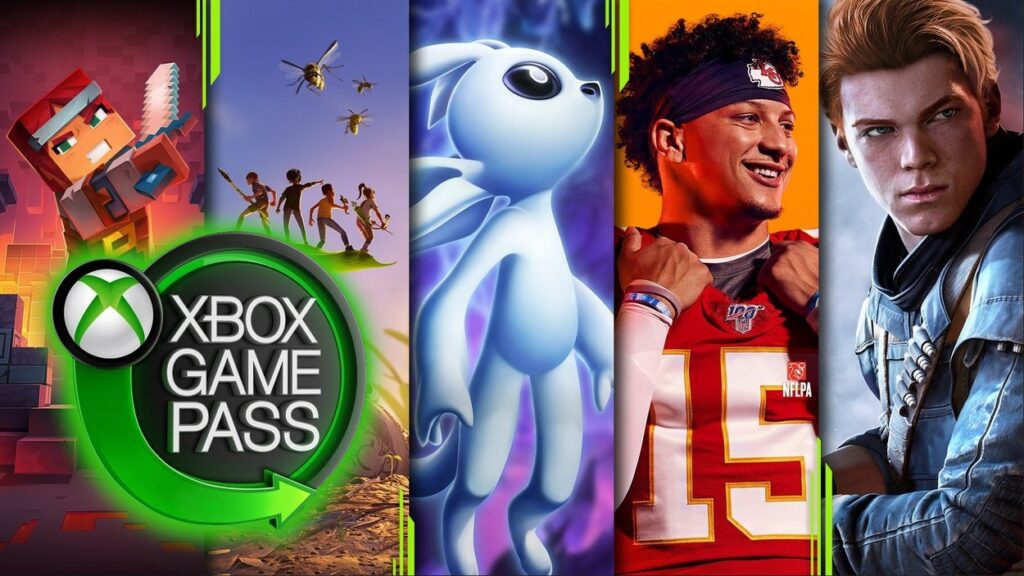 Kilka banerów gier oraz logo subskrypcji Xbox Game Pass
