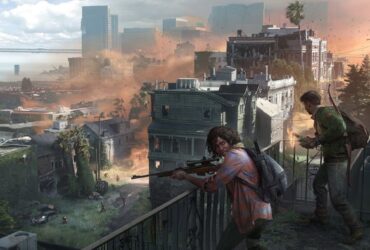 Dwójka bohaterów z bronią na balkonie na grafice do The Last of Us Multiplayer Factions
