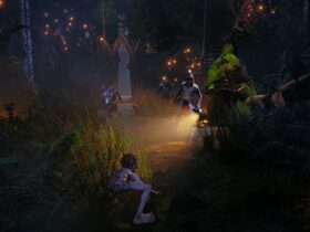 Gollum ukrywający się w trawie przed wrogami w grze The Lord of the Rings: Gollum