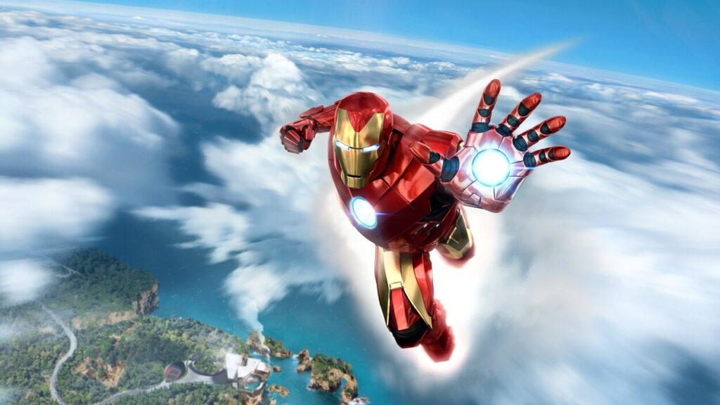 Iron Man latający w chmurach