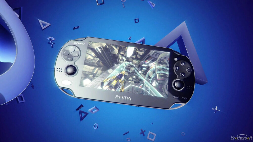 Konsola Sony PlayStation Vita na niebieskim tle