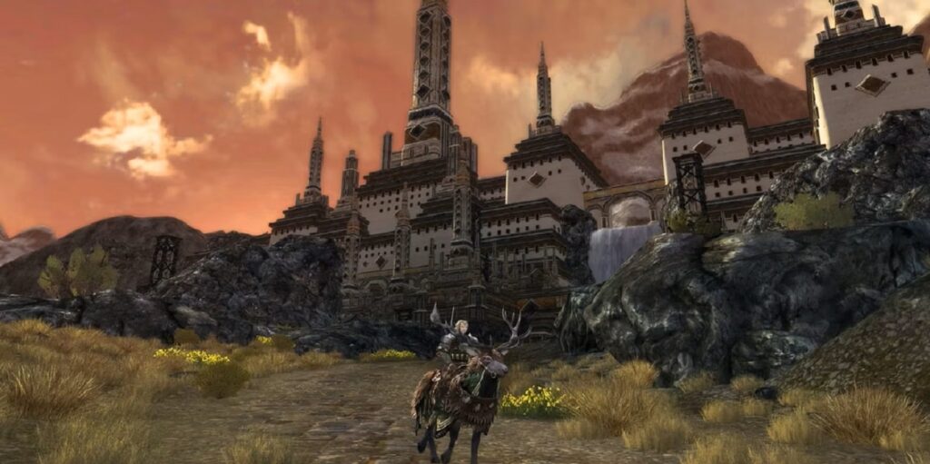 Postać z MMO Lord of The Rings Online na jeleniu.