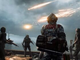 Grupa żołnierzy patrząca na wybuchy na niebie w Battlefield 2042