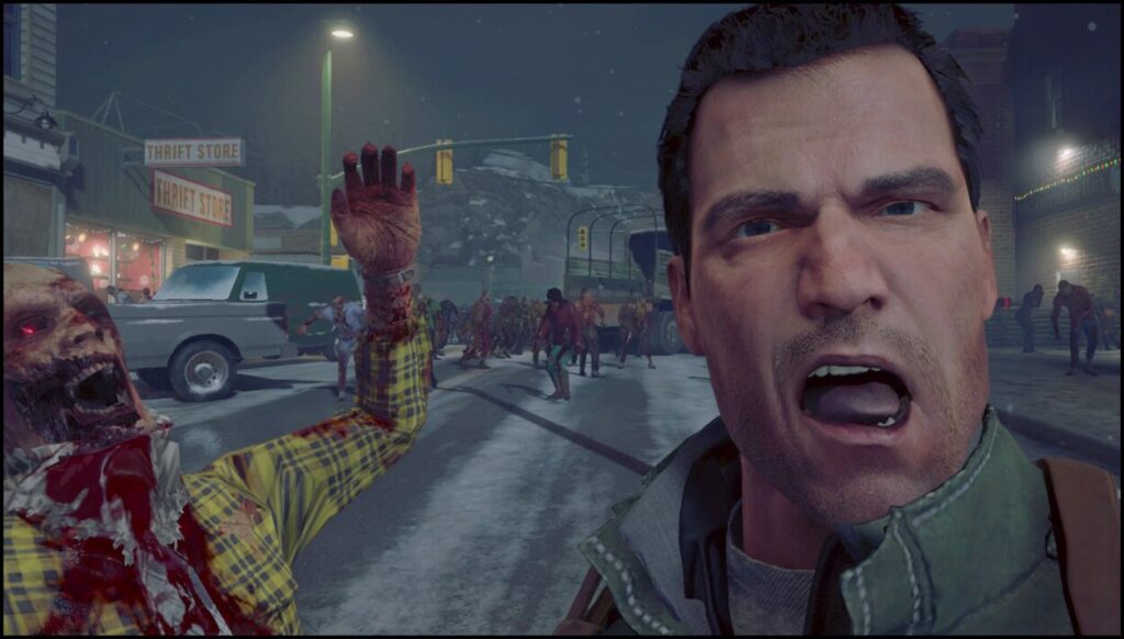 Gracz robiący selfie obok atakującego go zombie w Dead Rising 4