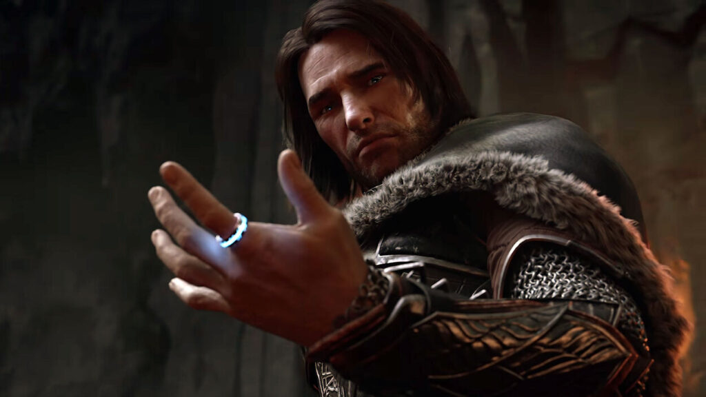 Talon patrzący na magiczny pierścień na palcu w Middle-Earth: Shadow of War