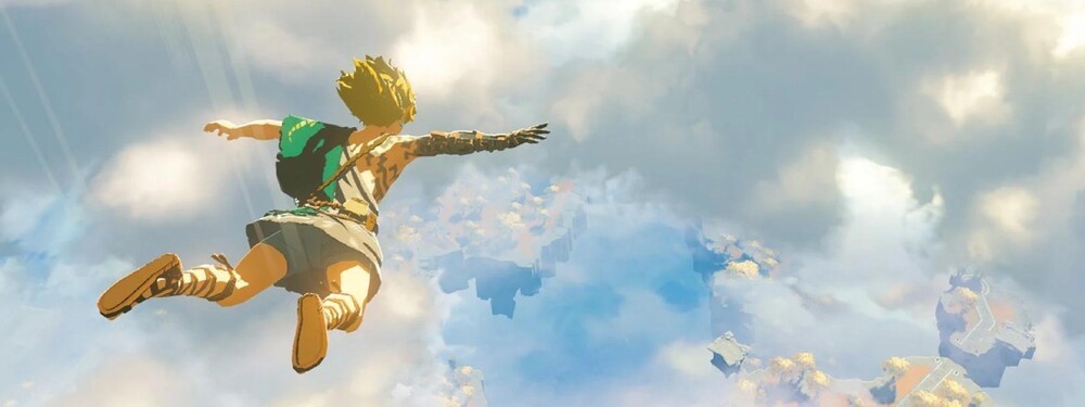 Link spada z nieba, pod nim widać krainę Hyrule.