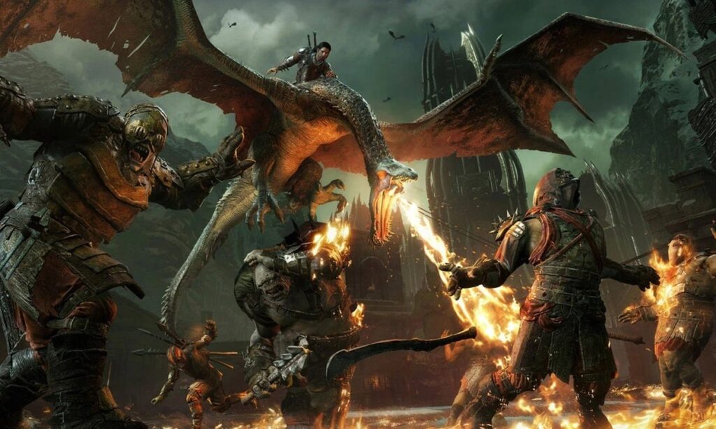 Talon na wiwernie atakujący uciekających orków w Middle-Earth: Shadow of War
