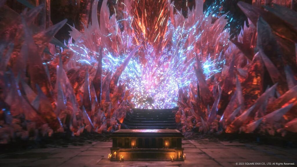 Lokacja z czerwonymi kryształami w lochu w Final Fantasy 16