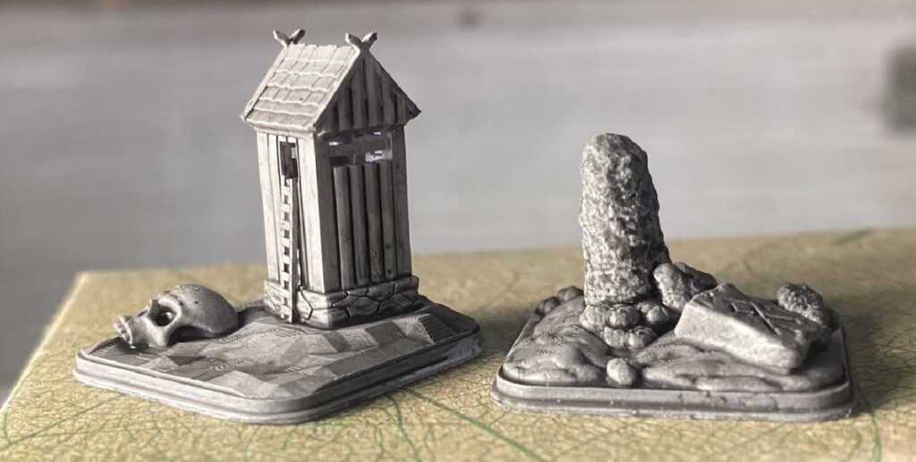 drukowanie 3d planszówki northgard niezbadane ziemie wydrukowane budynki, jakość 6K, autorem budynków jest Printed Bones