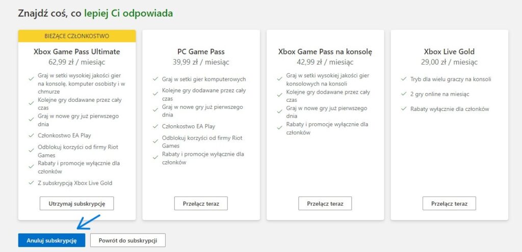 Jak wyłączyć subskrypcję Xbox Game Pass lub Xbox Live Gold?
