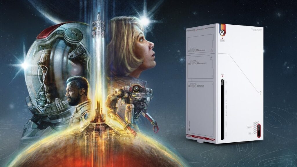 Oficjalna grafika promocyjna Starfielda oraz inspirowana grą okładka na konsolę Xbox Series X