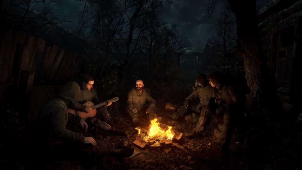 Postaci przy ognisku w STALKER 2: Heart of Chornobyl