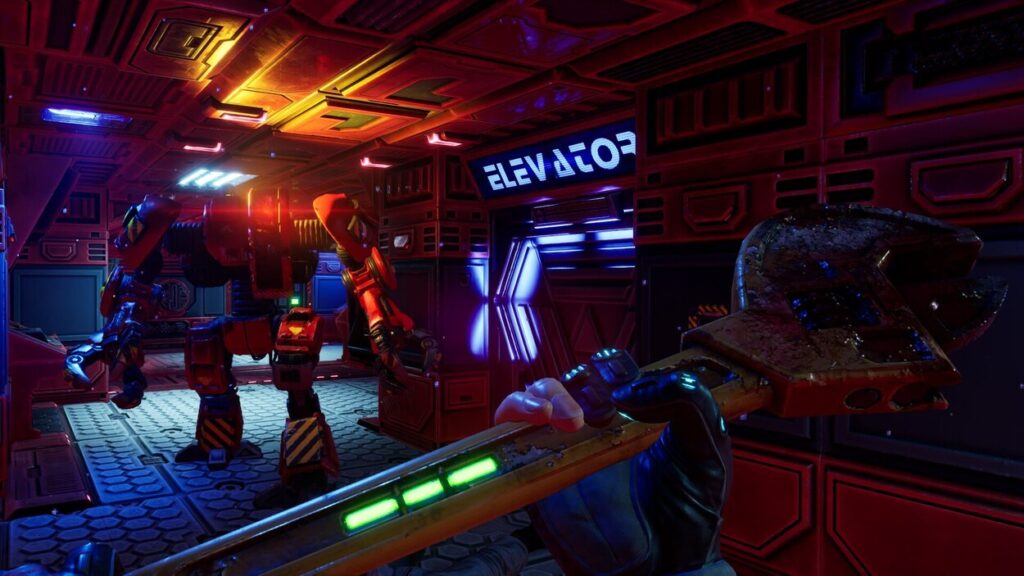 Gracz z młotem w System Shock Remake