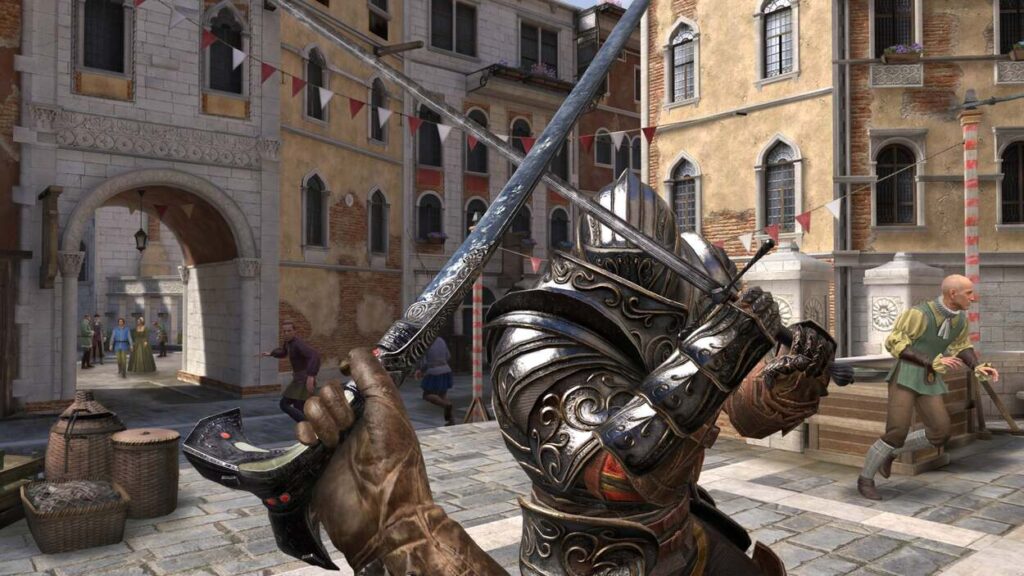 Ezio walczący mieczem w Assassin's Creed Nexus