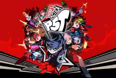 Zestawienie postaci z Persona 5 Tactica oraz logo gry