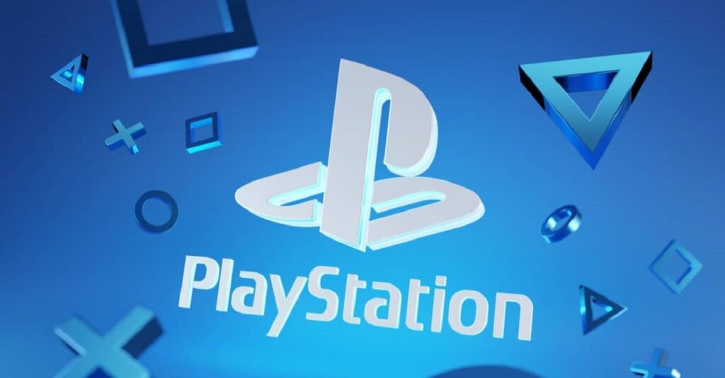 Logo PlayStation na niebieskiej grafice