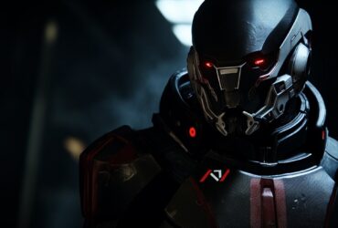 Postać z Mass Effect w pełnej zbroi