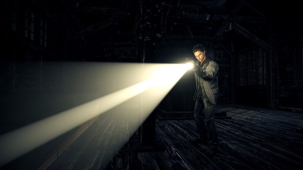 Alan Wake ze snopem światła z latarki