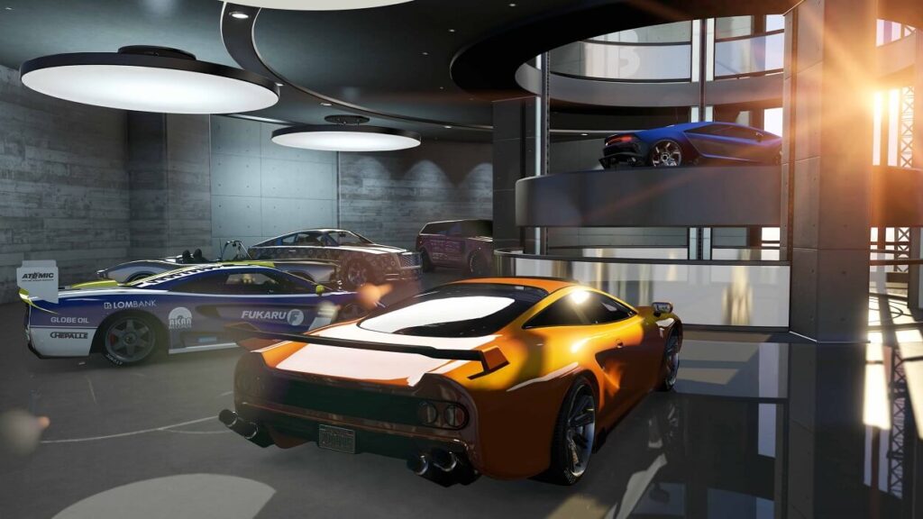 Sportowe samochody w nowoczesnym garażu w GTA 5