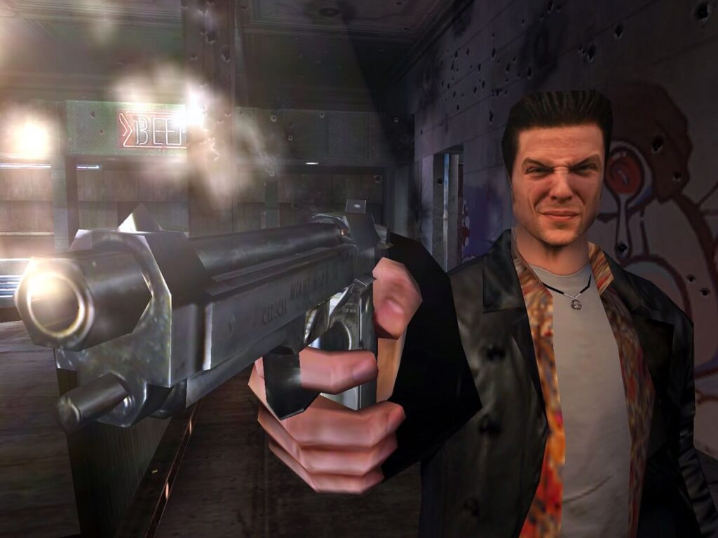 Max Payne strzelający z pistoletu