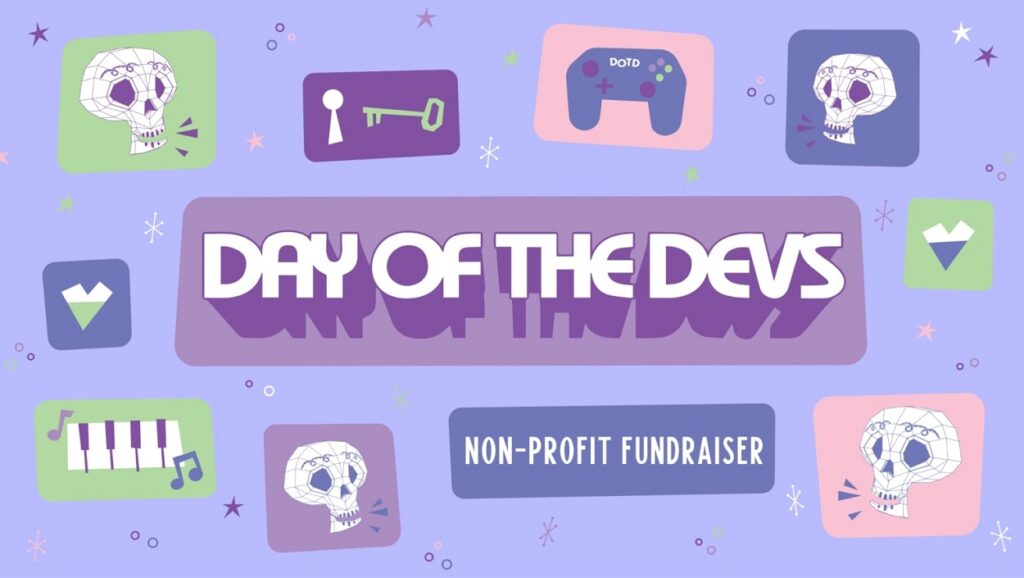 Grafika promująca kampanię fundraisingową Day of the Devs z logo i nazwą