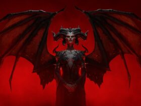 Lilith z rozłożonymi skrzydłami na grafice promocyjnej Diablo 4