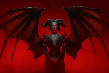 Lilith z rozłożonymi skrzydłami na grafice promocyjnej Diablo 4