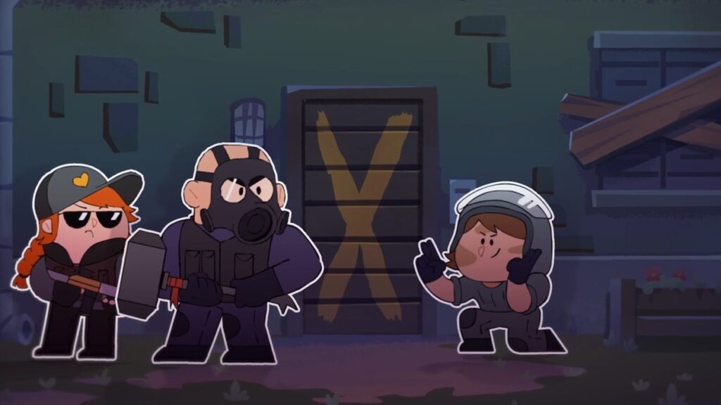Kilka postaci z Rainbow Six: SMOL przy drzwiach