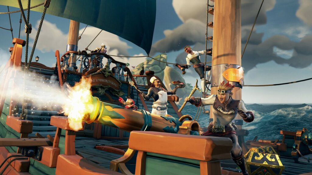 Gracze na statku w Sea of Thieves