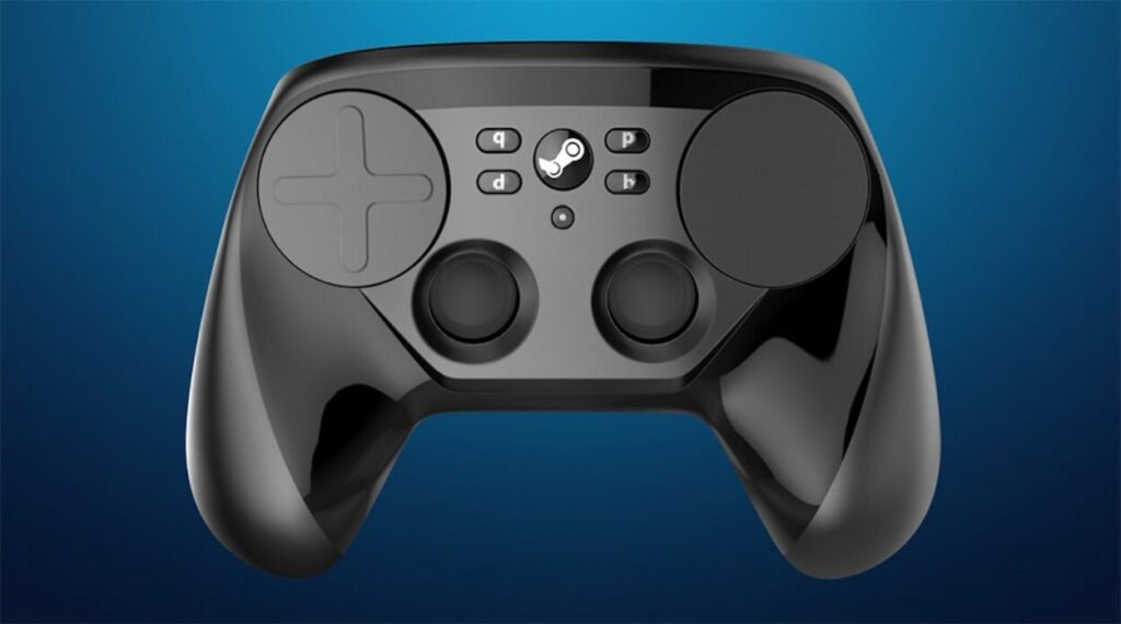 Steam Controller na niebieskim tle