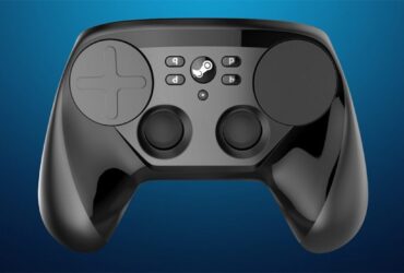 Steam Controller na niebieskim tle