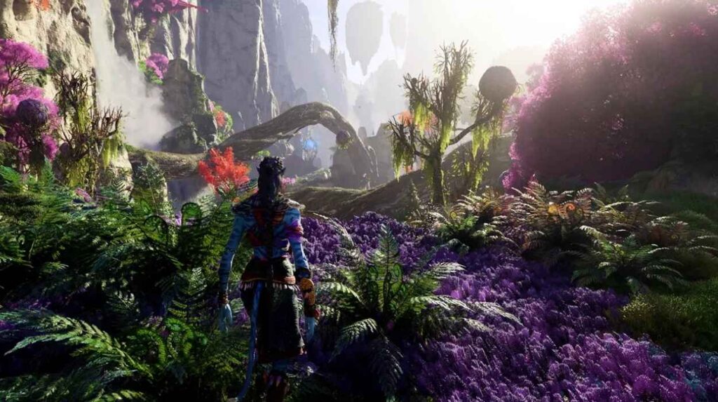 Główny bohater Avatar: Frontiers of Pandora otoczony roślinnością