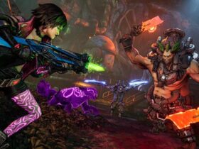 Bohaterka Borderlands 4 biegnie w stronę przeciwników z karabinem