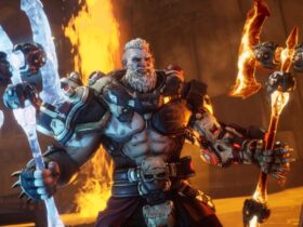 Potężny mężczyzna z brodą trzyma dwa ogromne topory w Borderlands 4
